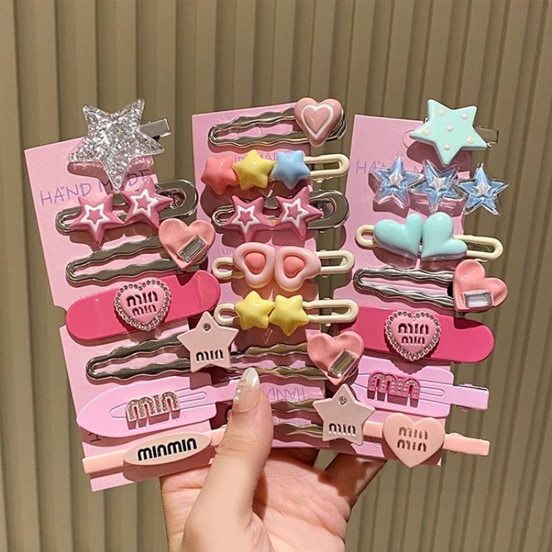 7pcs/set Metal Star Hair Clip for Women Heart Rhinestone Hair Pin Fashion Cute Girl Side Clip