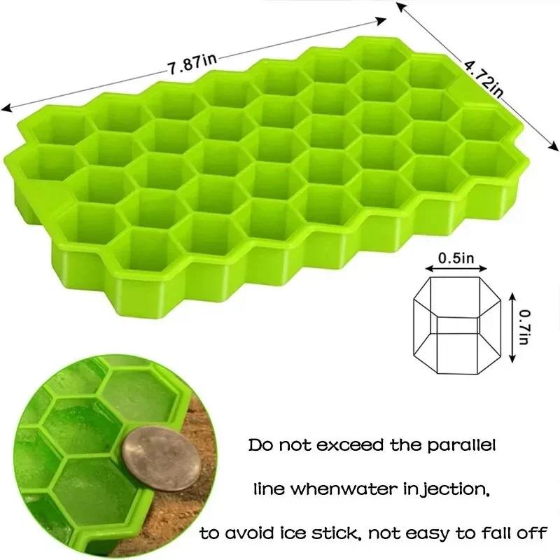 1pcs Green Honeycomb 37 Lattice Cube Tray Maker Without Lid DIY Ice Mold Ice Cube Mold Silicone Ice Grid Ice Making Film Tool