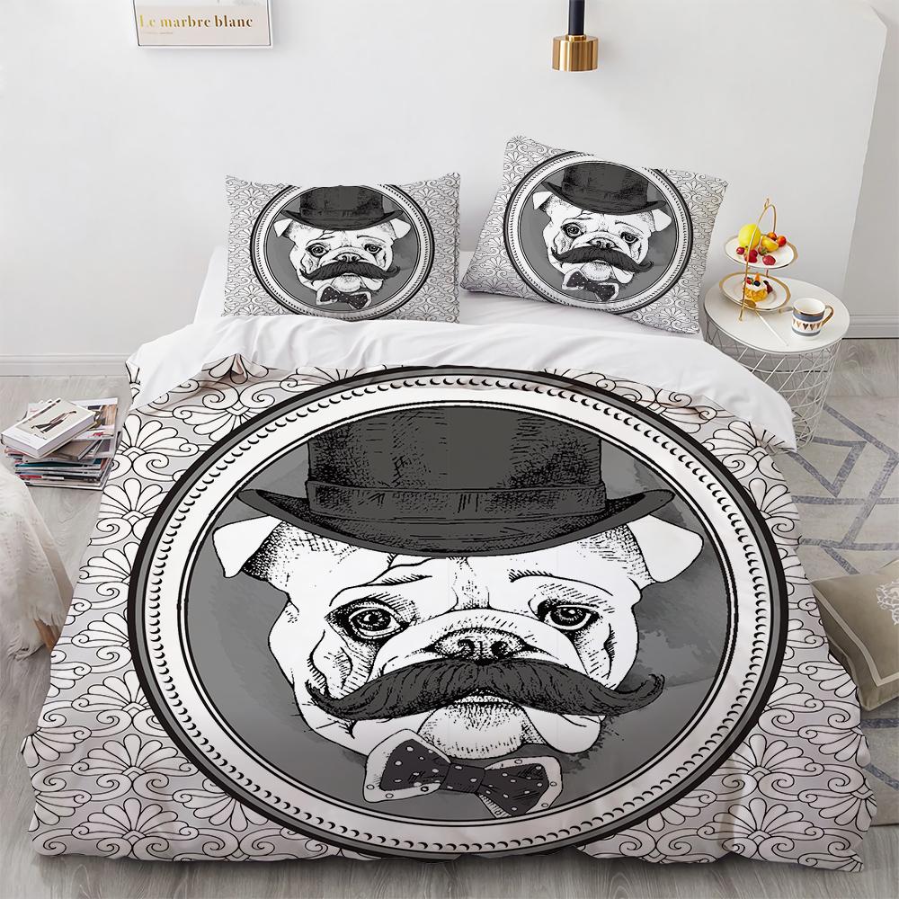 Cartoon Dog King Queen Duvet Cover Lovely Illustrated Pet Puppy Bedding Set  Animal Quilt Cover 2/3pcs Polyester Comforter Cover