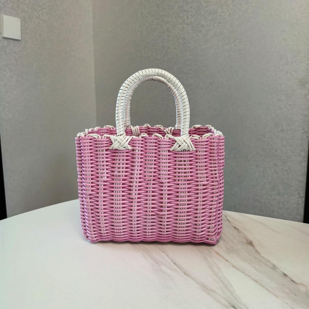 Rattan Woven Handmade Wicker Shopping Basket Multicolors PVC Home Vegetable Fruit Packing 24*14*18cm