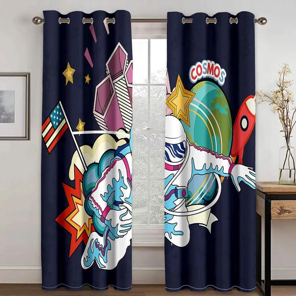 Space Astronauts Planet Cartoon High Shading Drapes Graffiti Colorful Kids 3D Room Darkening Window Drape for The Living Room New Styling