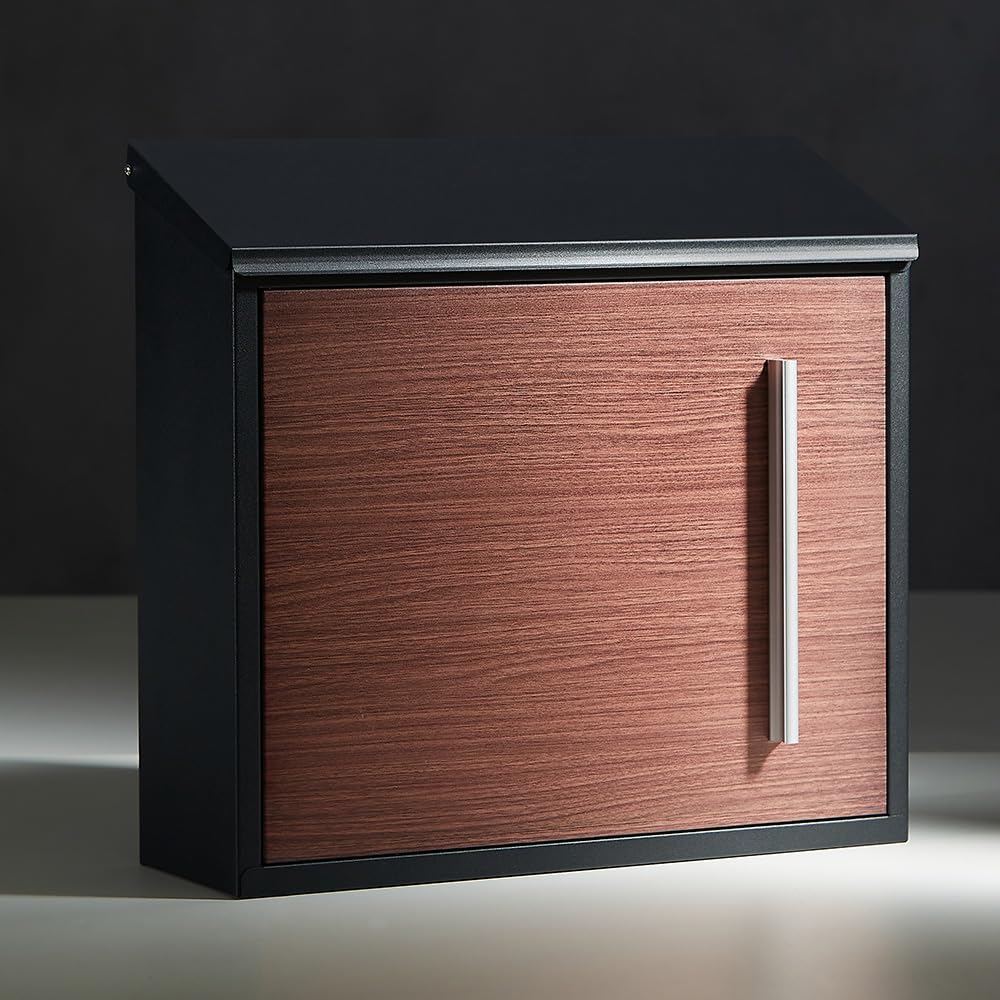 Beemyi Mailbox with Wood Grain A4 Letter Pack Vertical or Horizontal Wood Wall-Mounted Lock, Finish, Size, Compatible, Metal, Stylish,