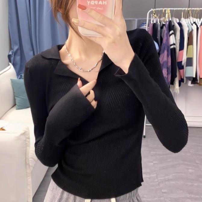 Dámský růžový pletený svetr s dlouhým rukávem slim fit Zeštíhlující jednobarevný pulovr