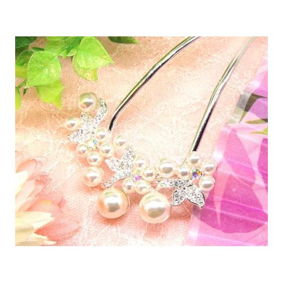 Miaomyao U-Shaped Hairpin for Japanese Kimono and Yukata, Pearl Flower Hair Comb, Silver Hair Accessory