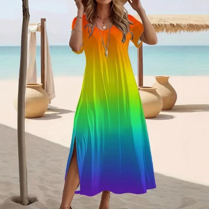 

Элегантное летнее платье большого размера с V-образным вырезом и принтом бабочек, с разрезом по подолу и короткими рукавами, женская мода, богемные платья 3XL разноцветный