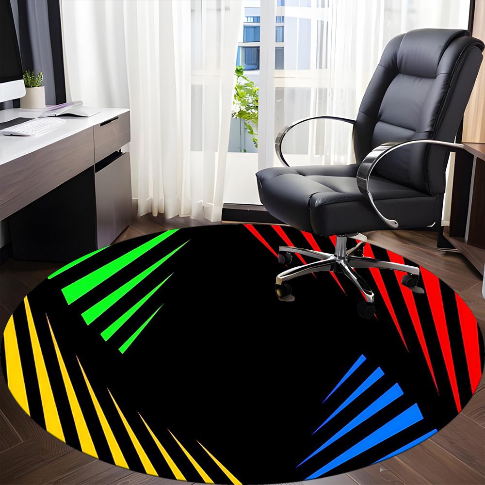 1pc Colorful Stripes Carpet, Round Non Slip Durable Large Size Office Carpet, Suitable for Office