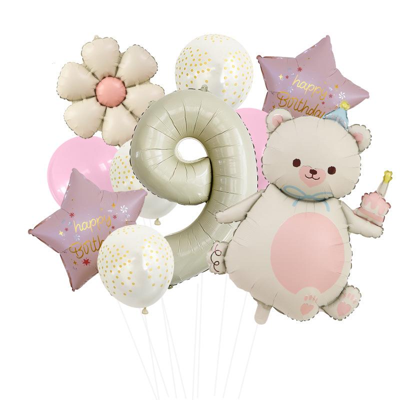 

Magic Cake Bear Aluminum Film Balloon Set 32 Inch Digital Daisy Children S Birthday Party Photo Props Cartoon Milk White Bear Number 9