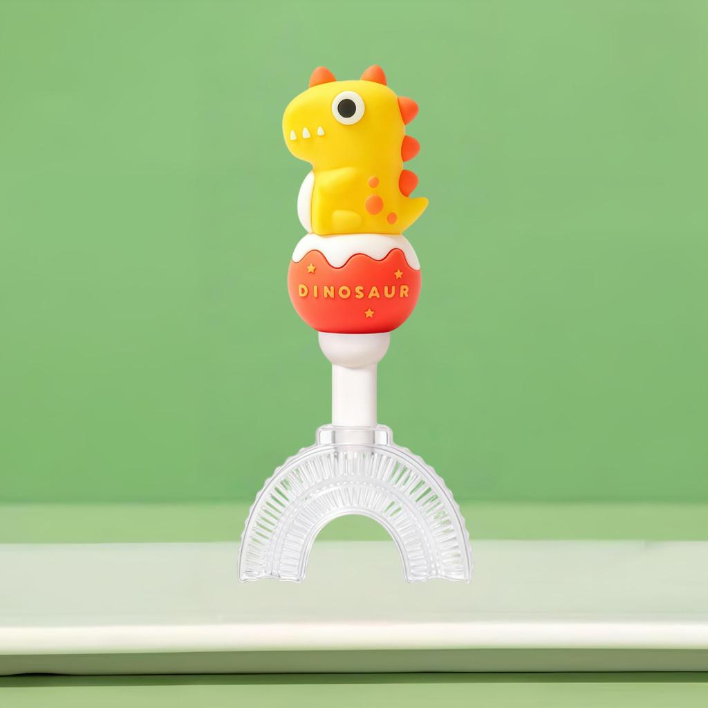 Children's U-Shape Toothbrush: Soft Silicone Bristles, Dinosaur Handle, Ages 1-12.
