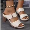 New large-size open-toed high-heeled slippers women's new thick-heeled embossed fashion cool slippers