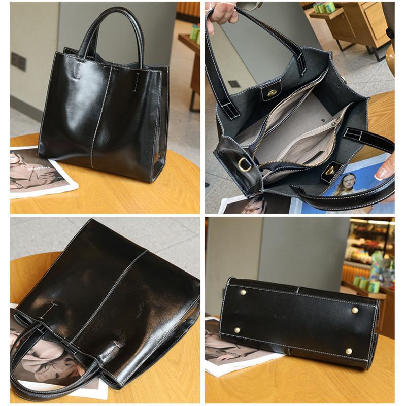 Light Luxury Retro Leather Women's Bag Autumn and Winter New Top Layer Vegetable Tanned Leather Large Capacity Tote Bag Women's Shoulder Bag