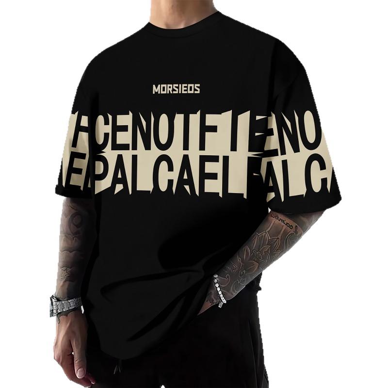 Men's Digital Printed Letter European and American Casual Fashion New T-shirt
