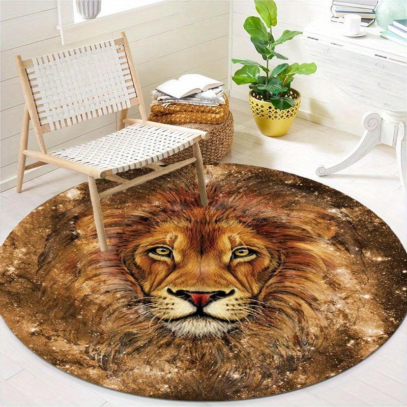 Lion Round Rug Nonslip Area Rug Office Chair Mat Carpet Perfect For Bedroom Living Room Office Easy Clean Aesthetic Home Decor