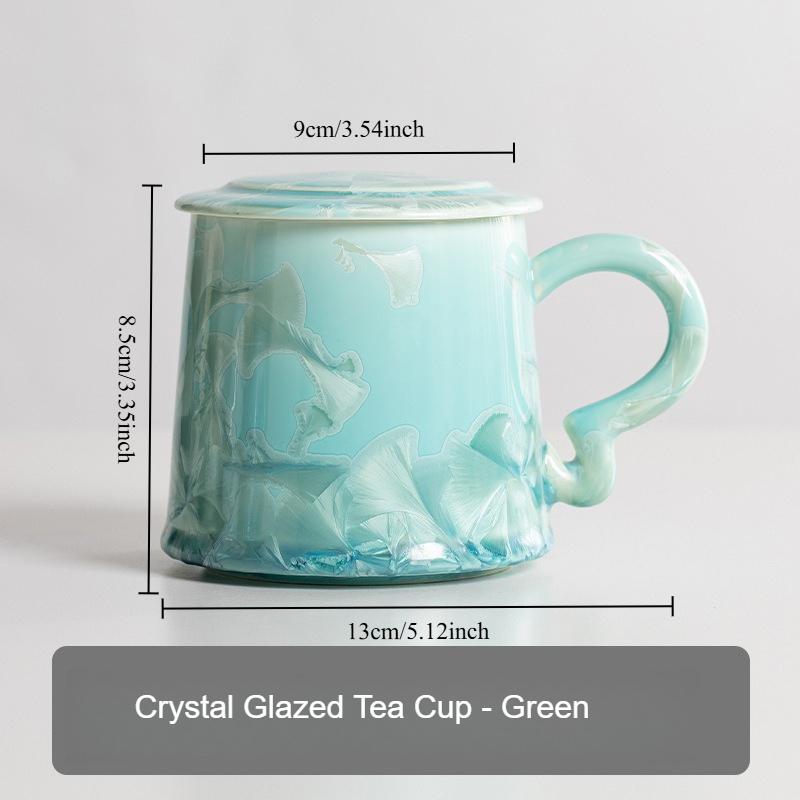 Crystal Glazed Ceramic Tea Cup Simple Personal Use Mug Office and Home Use with Lid