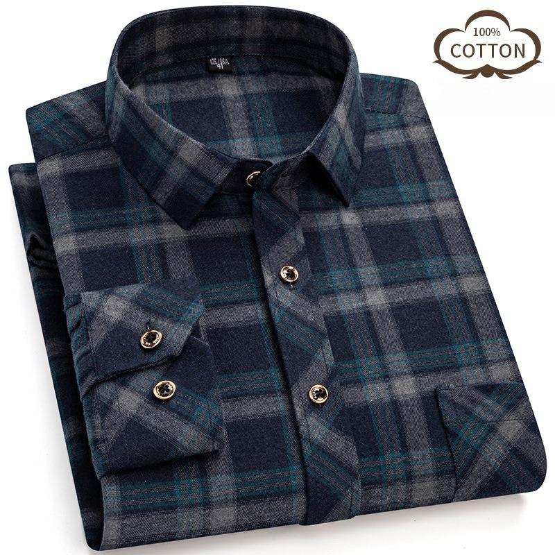 

Фланелевые куртки-рубашки для мужчин, с длинным рукавом, стандартного кроя, на пуговицах, рабочие, верхняя одежда, мужская повседневная клетчатая тяжелая хлопковая рубашка с карманами 46