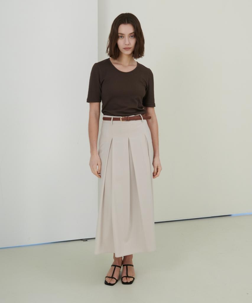 Owaiwai Belle Pleated Skirt_Beige