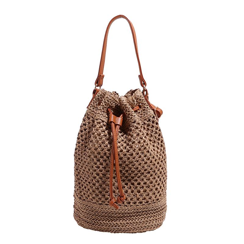 

Женская соломенная сумка-ведро большой вместимости, плетеная, универсальная, простая, повседневная, кроссбоди, модная