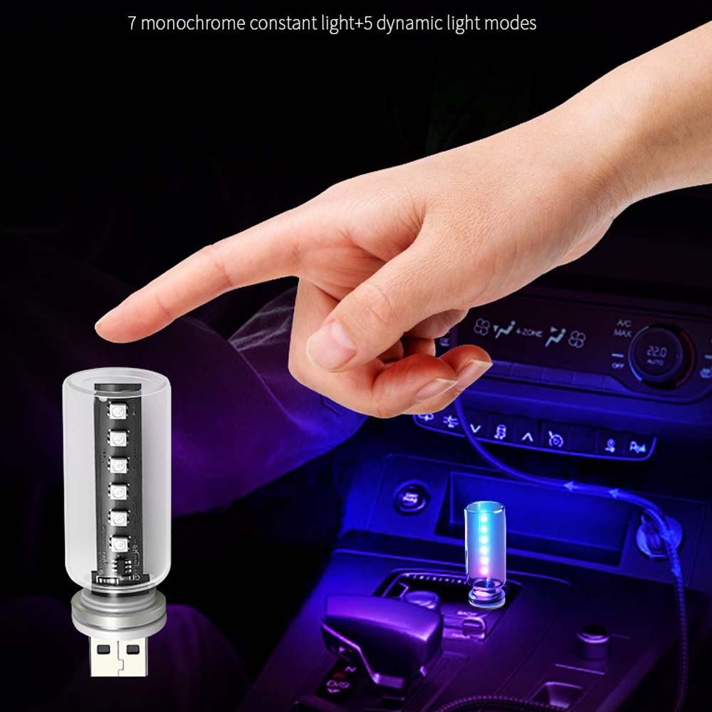 RGB Car USB Night Light Touch Dimmable LED Dynamic Lamp Portable Lighting Plug & Play Decorative Atmosphere Lamp for Car Bedroom