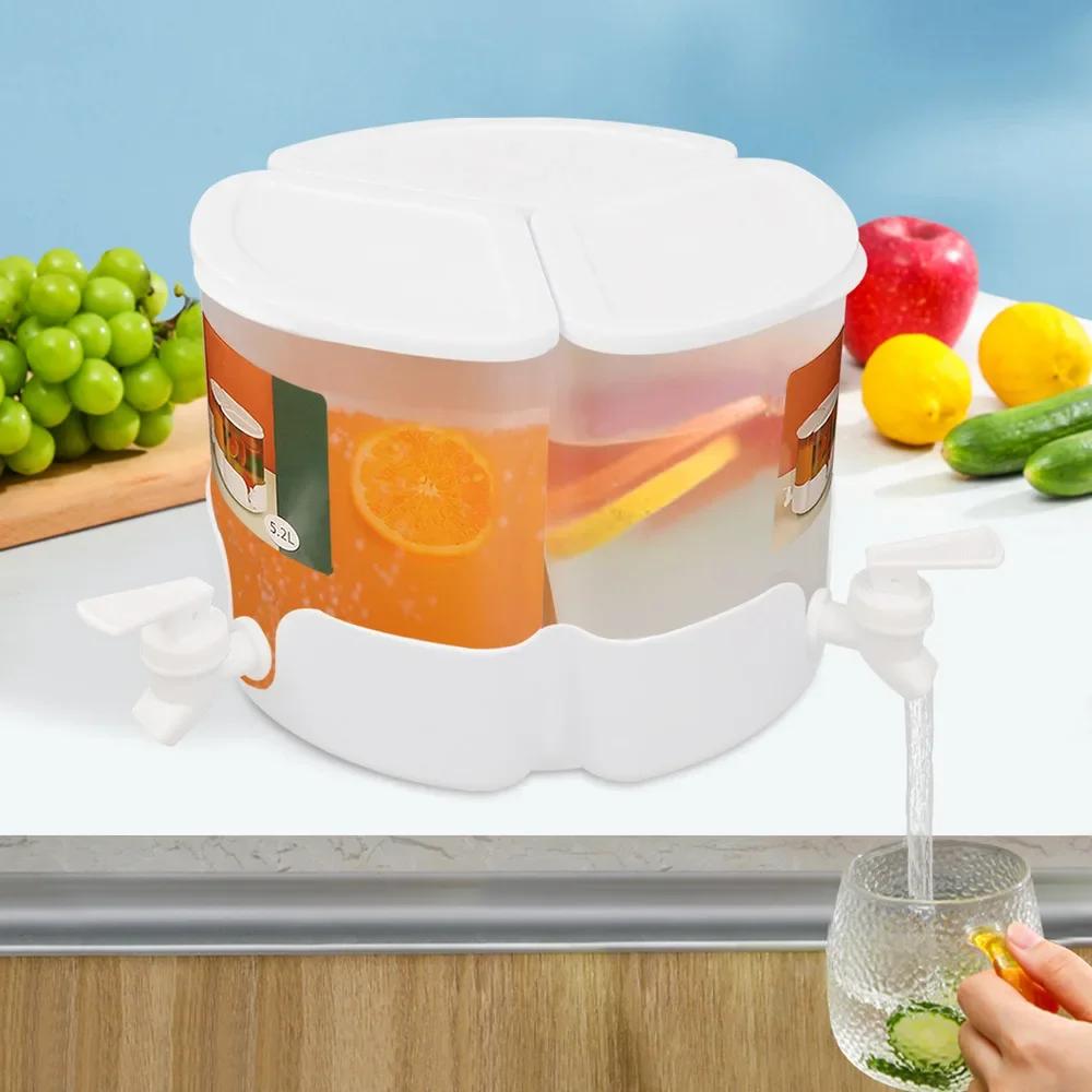 Bymaocar 5.2l/1.3gallon 3 Compartment Beverage Cold & Hot Juice Drinking Dispenser 360° Rotation W/ Lid for Hotel Cafe Bar Party
