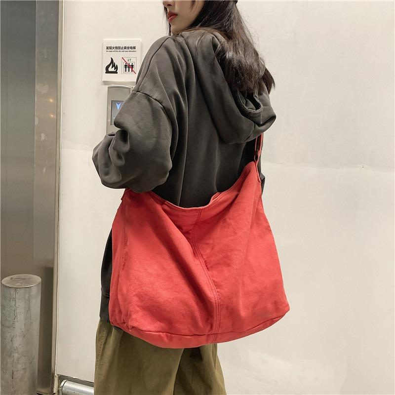 Japan and South Korea Simple Lazy Style Literary Wash Canvas Bag Large Capacity Messenger Bag Student Shoulder Bag Leisure Shopping Bag