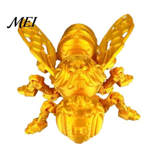 Collectible Bee Figure 3D Printed Mechanical Figurine, Hornet Ornament with Movable Joints, Articulated Wasp Desktop Model Fidget Toy, Insect