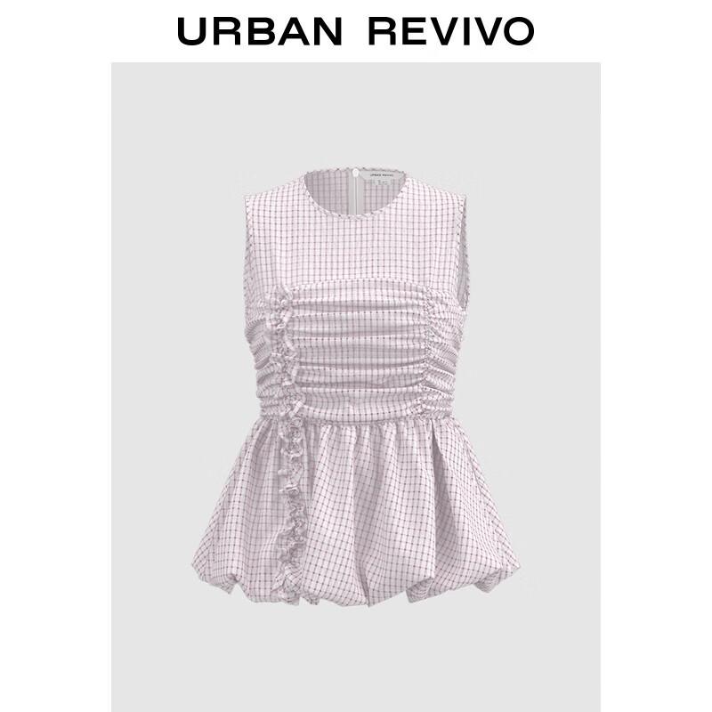 Женская осенняя плиссированная блузка в клетку с поясом UR