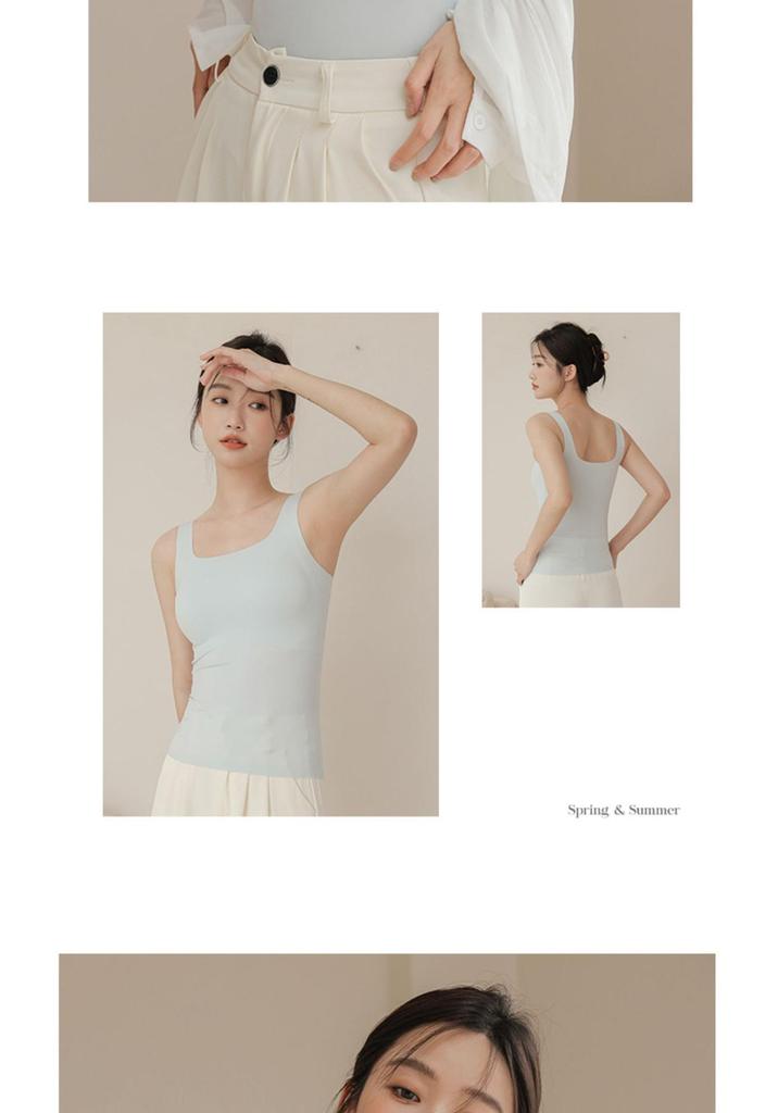 Square Neck Seamless Camisole with Chest Pads: Comfortable, Wide Strap, Fixed Cups, Beautiful Back Design for Women.