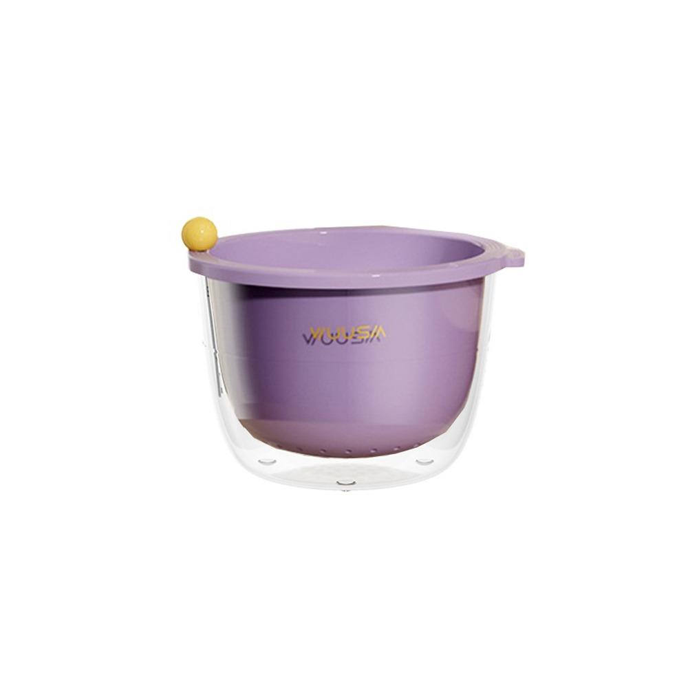Transparent Fruit Drain Basket Double Layered Fruit Cleaning Bowl with Strainer  Living Room фиолетовый