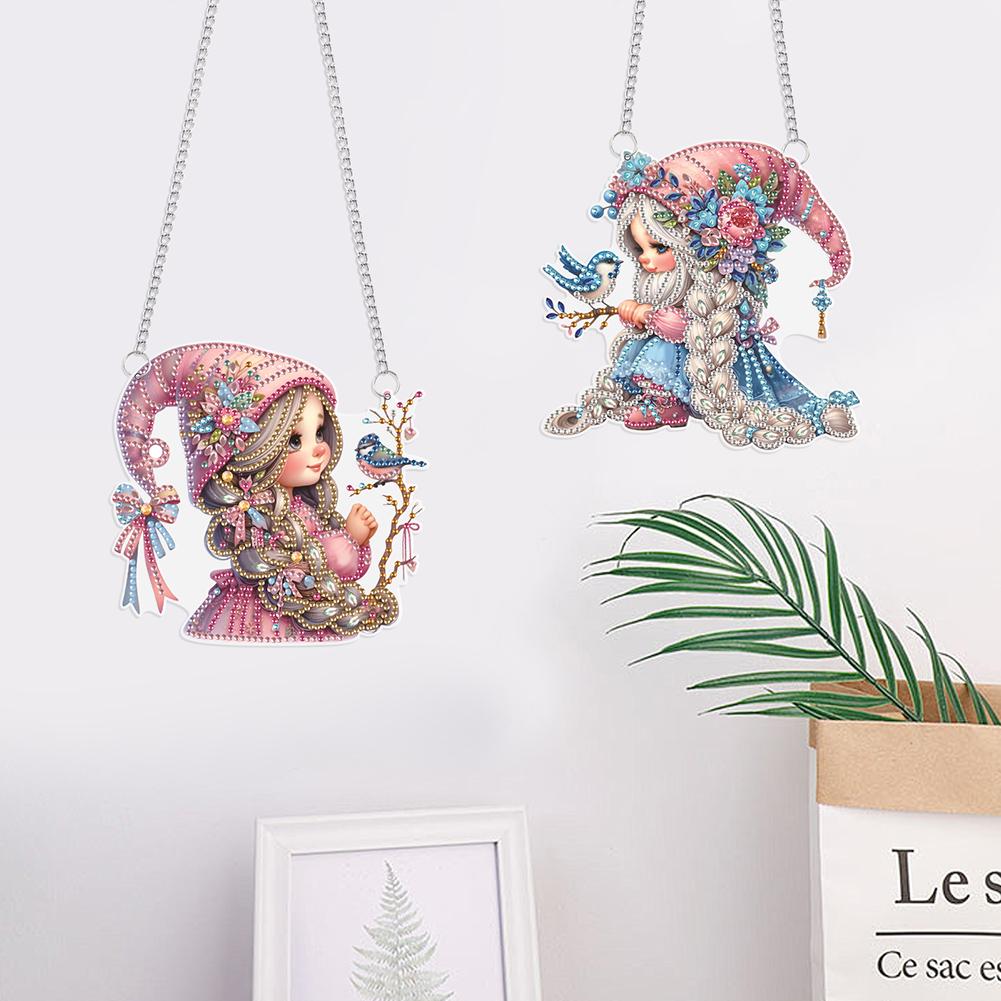 2Pcs 2D/Flat DIY Special Shape Hanging Diamond Art Kits Diamond Painting Set Diamond Art Pendant DIY Home Decor Hanging Charm