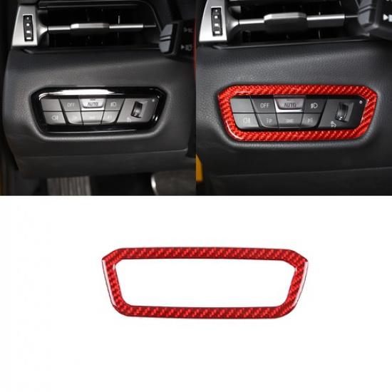 Red Carbon Fiber Headlight Lamp Switch Cover Trim for Toyota Supra A90 19-24