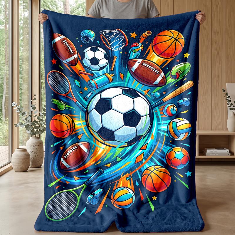 Sports Ball Collection Theme Blanket Lightweight Warm Flannel Blanket Decorative Throw Blanket for Home Decoration