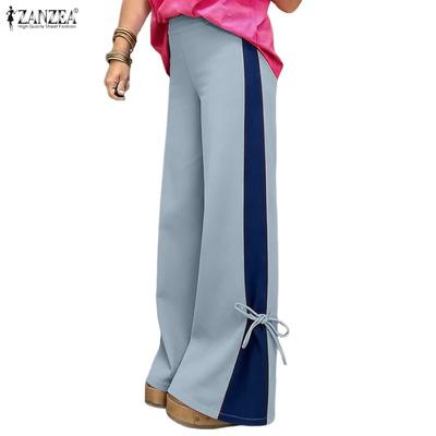 Women Casual Elastic Waist Loose Splice Long Pants
