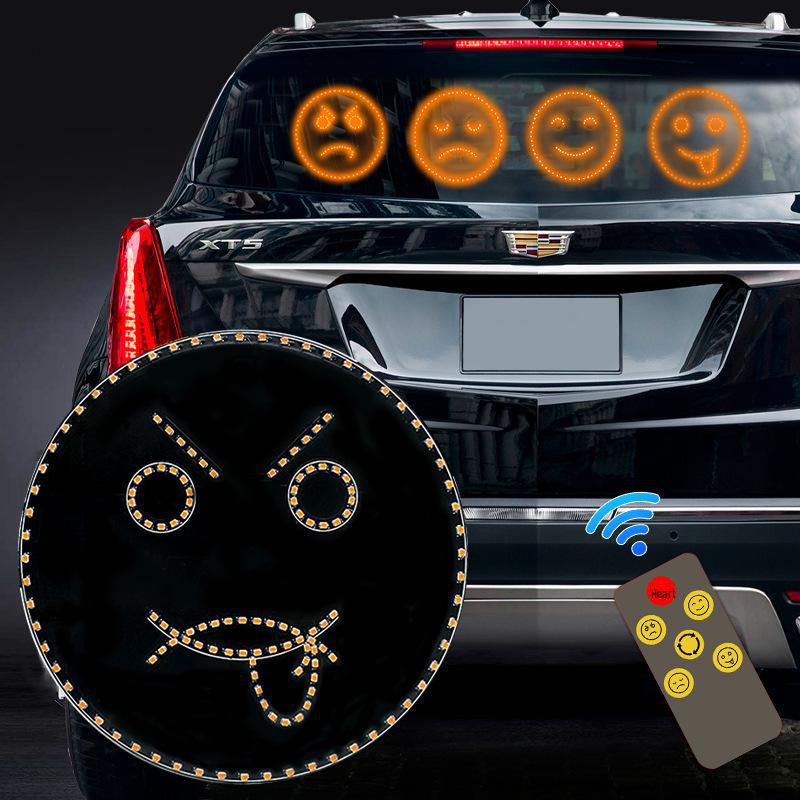 Grenseoverskridende LED-uttrykk-smiley og bevegelseslys for bakrute i bilen