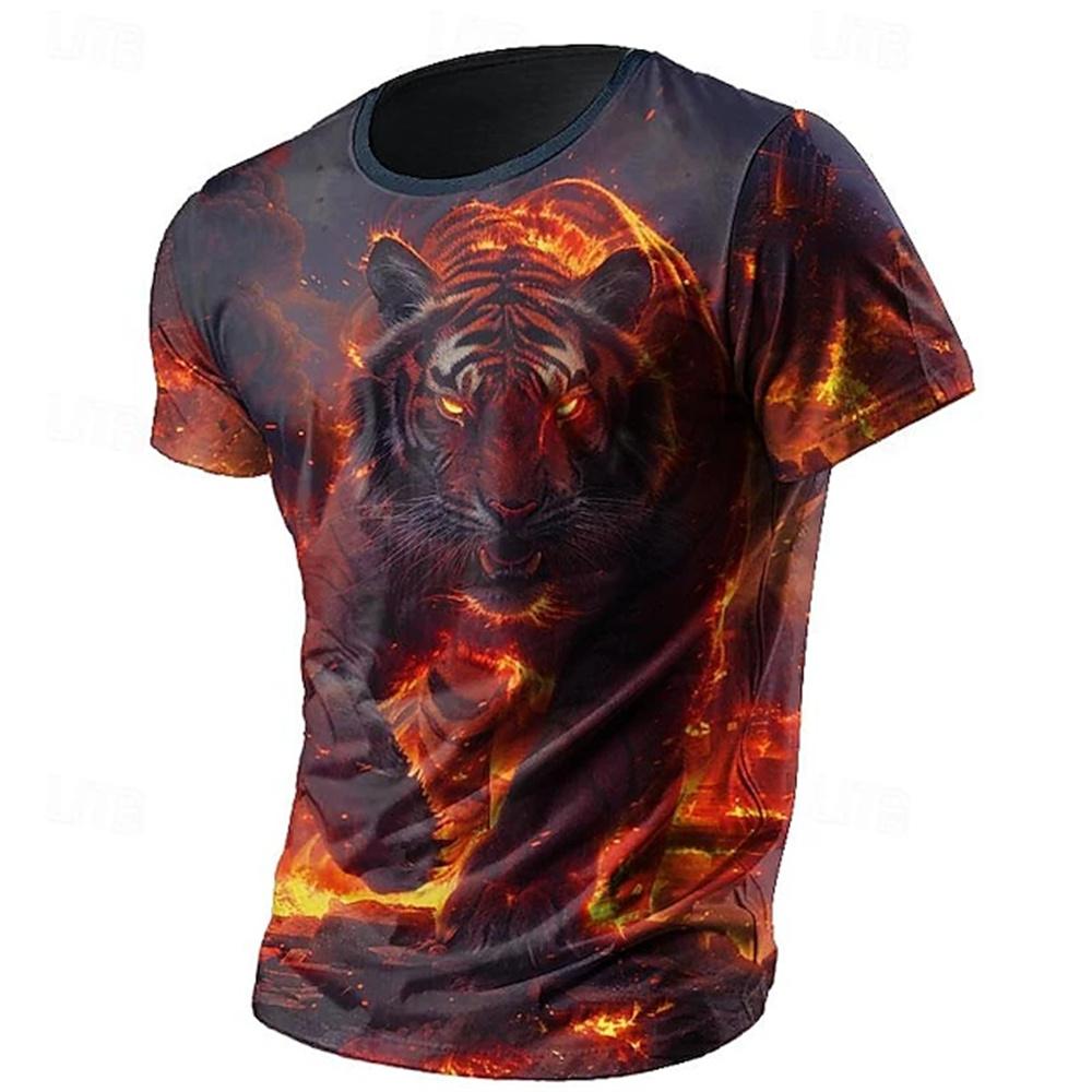 Men's Casual Round Neck T-Shirt Outdoor Sports Mountaineering Short Sleeve 3D Dog Bear Print Summer Breathable Men's T-Shirt Top