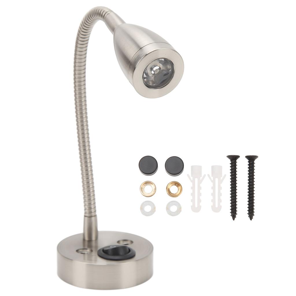 RV LED Bedside Light 360 Degree Swivel Flexible Goosneck Light for DC 12V to 24V Boat Camper Truck Cars Nickel Plated