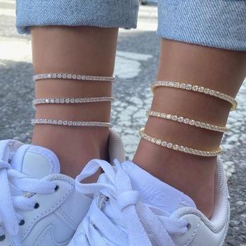 Silver Gold Rose Pink 3mm Zircon Cz Tennis Chain Iced Out Bling Women Charm Anklet
