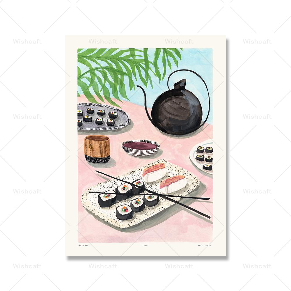 Sushi Ramen Kaffee Morgen Poster und Druck Nordic Food Bilder Küche Esszimmer Restaurant Wand Kunst Leinwand Malerei Dekor