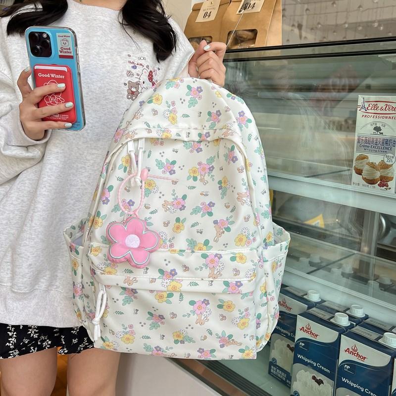 Japanese ins cute girl floral backpack Mori small fresh literary and artistic style college student class small backpack female