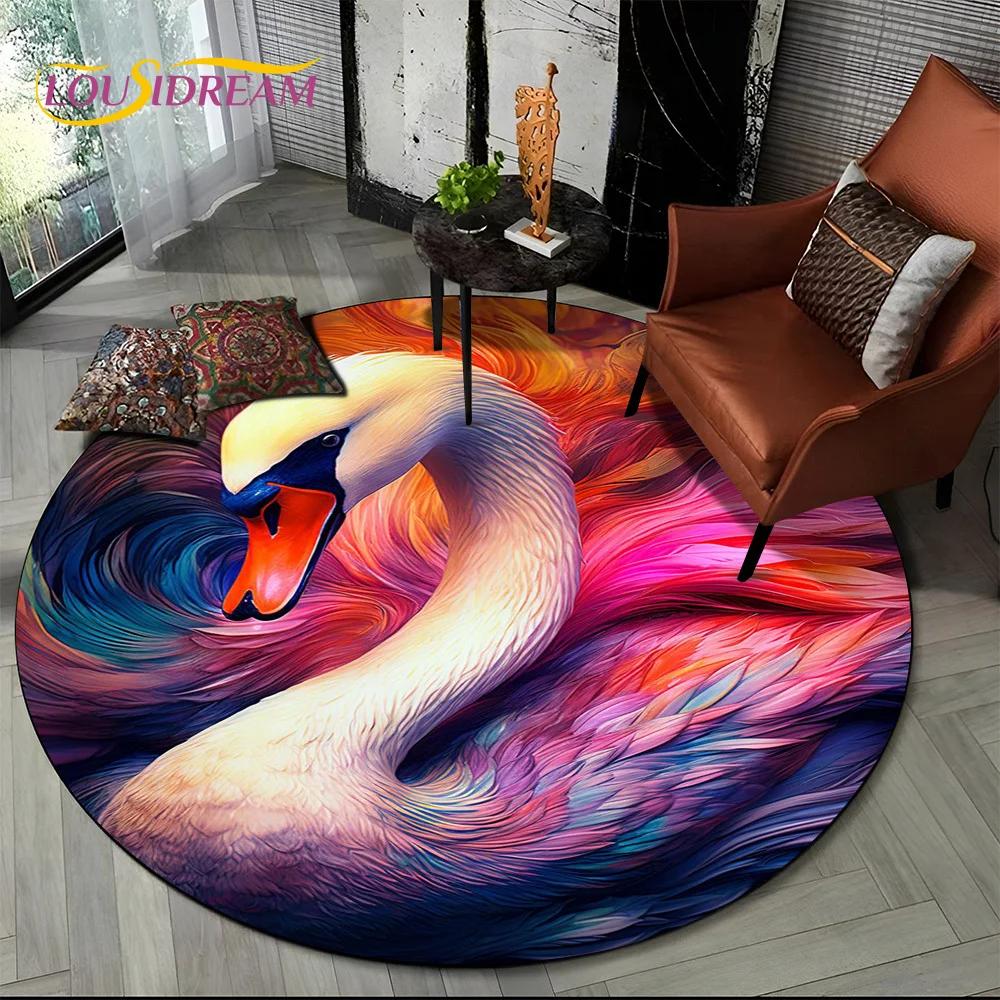 3D Dream Love Swan Cartoon Cygnus Girl Gift Round Carpet Rug for Living Room Bedroom Child Decor,Pet Area Rug Non-slip Floor Mat