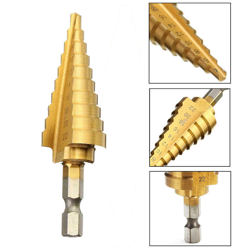 

4-22mm HSS High Speed Steel Drill Bits 4241 Hex Titanium Step Cone Drill Bit Hole Cutter For Sheet Metal Drilling Tool CHINA