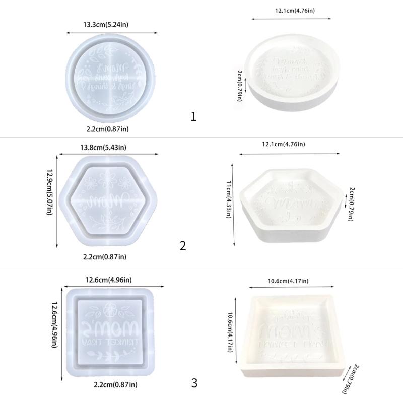 Plateau de rangement, moule en silicone, plaque de présentation de bijoux, moules de dessous de verre ronds/hexagonaux/carrés, moules en résine époxy pour la fête des mères, artisanat