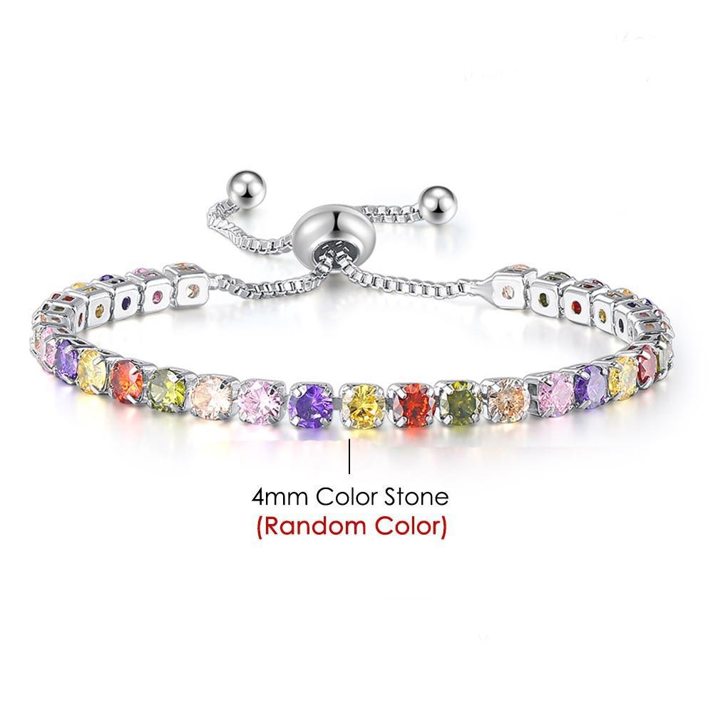 Adjustable 4MM Round Rainbow Zircon Tennis Bracelets for Women Men Fashion Silver Color Crystal Chain on Hand Trend Jewelry H133