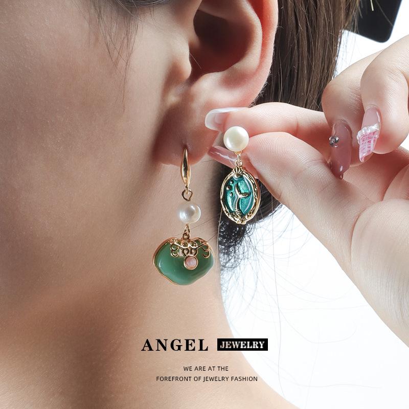 Elegant French Retro Mermaid Drip Oil Earrings: Non-Fading, Double-Sided, Color Block Dangling Jewelry for Women
