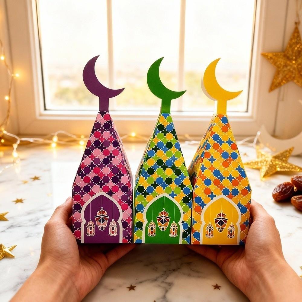 12Pcs Favor Bags Eid Mubarak Gift Box Moon Castle Pattern Candy Packaging Box  Muslim Festival