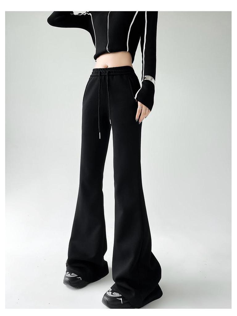 Damen Schwarze High Waist Schlankmachende Micro Flare Hose - 2025 Frühling/Sommer Freizeitsporthose
