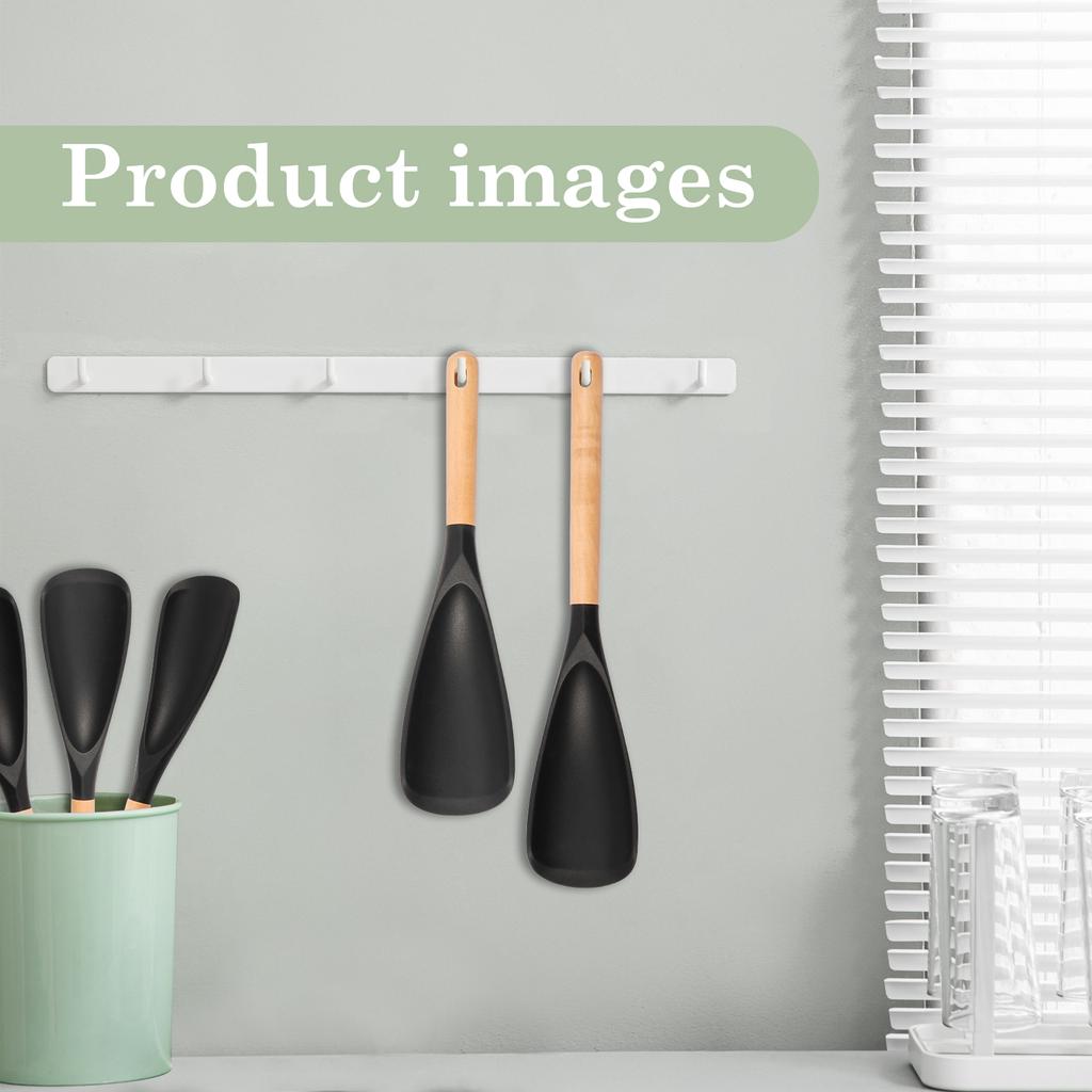 2/4Pcs Kitchen Cooking Spoons Wooden Handles Silicone Spatulas Multi-Purpose Kitchen Cooking Utensils