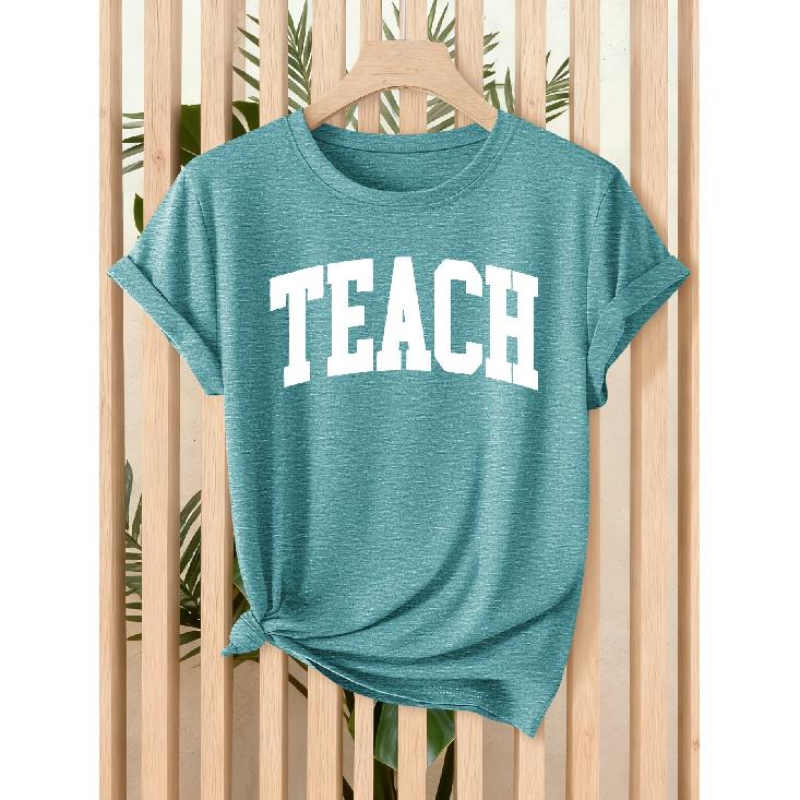 Simple TEACH Letter print women's clothing T Shirt 2026 Spring and summer casual short-sleeve shirt Casual loose-fitting slimming top for daily