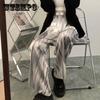 Hohe Taille Breite Bein Hosen Frauen Koreanischen Stil Retro Gestreiften Hosen für Mädchen Streetwear Harajuku Plus Größe Herbst Casual