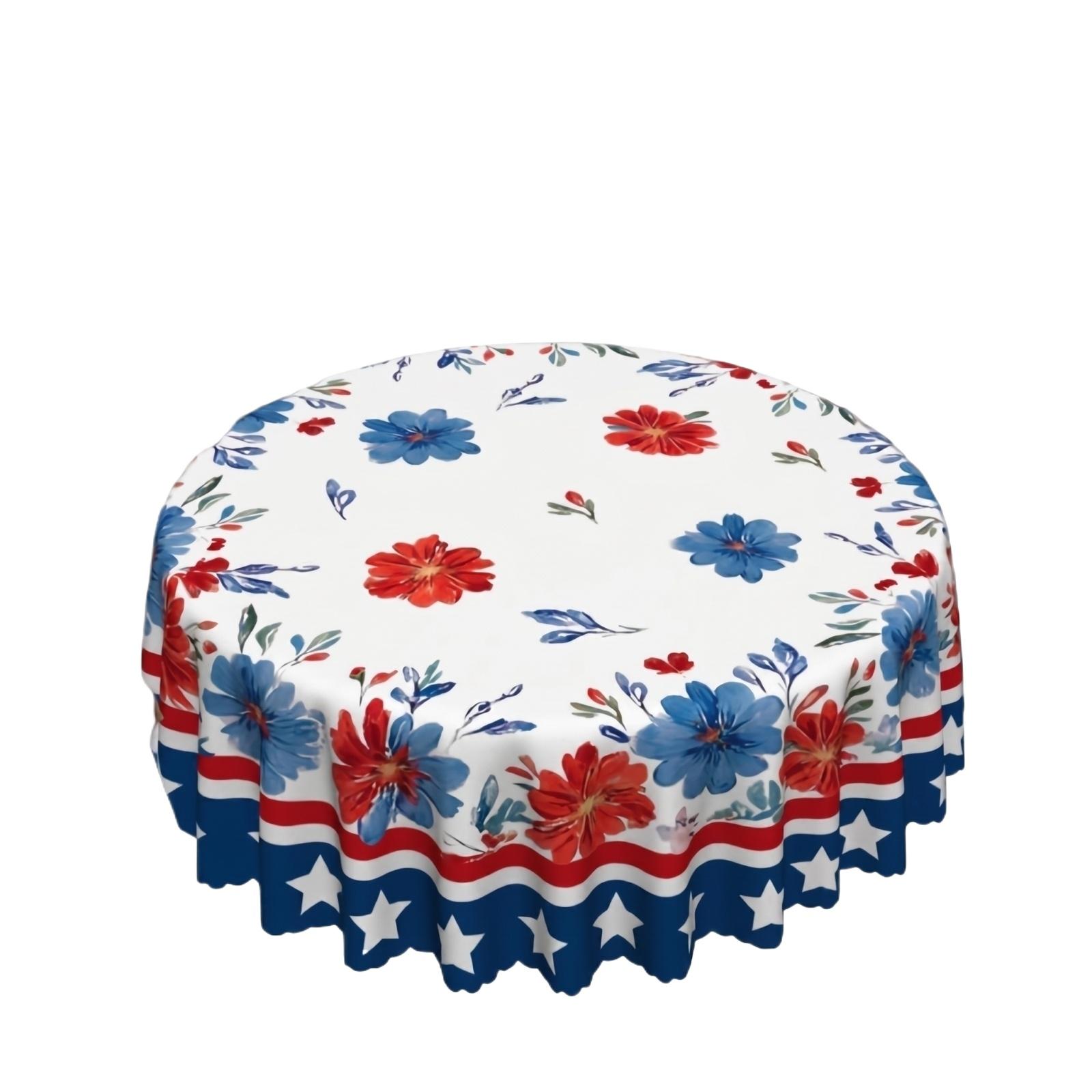 

Floral Pattern Round Tablecloth Waterproof Oil Resistant Suitable for Home Dining and Party Use Durable Fabric Cover One Size