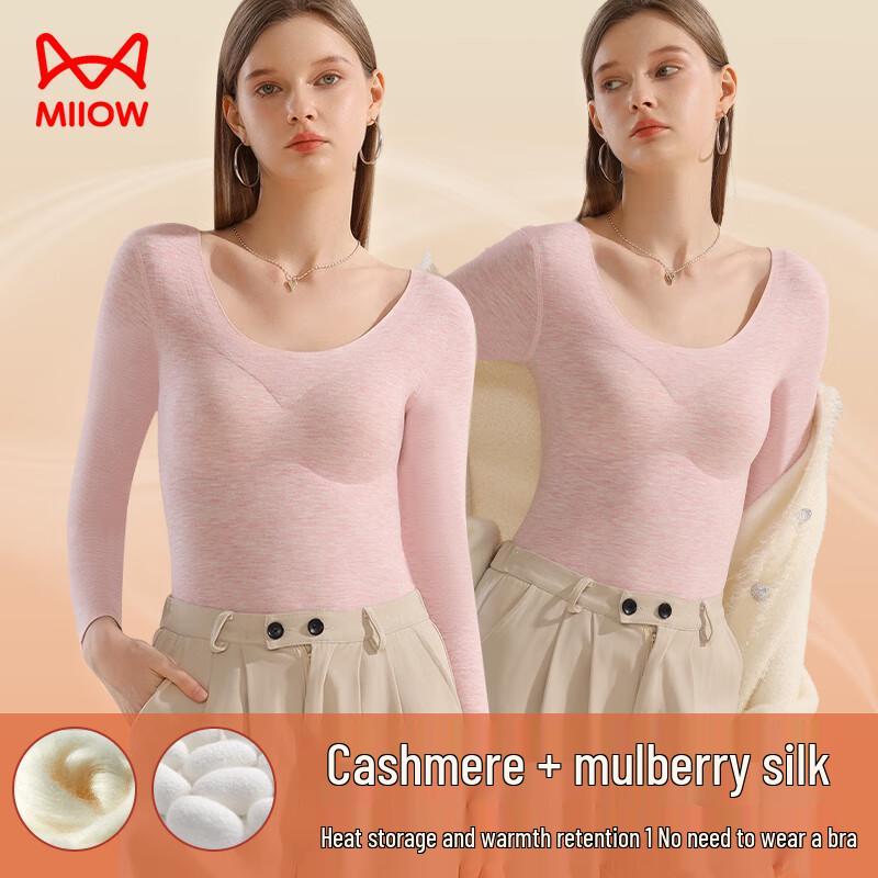 MHR Women's De Velvet Cashmere & Silk Thermal Long-Sleeve Top with Built-in Bra