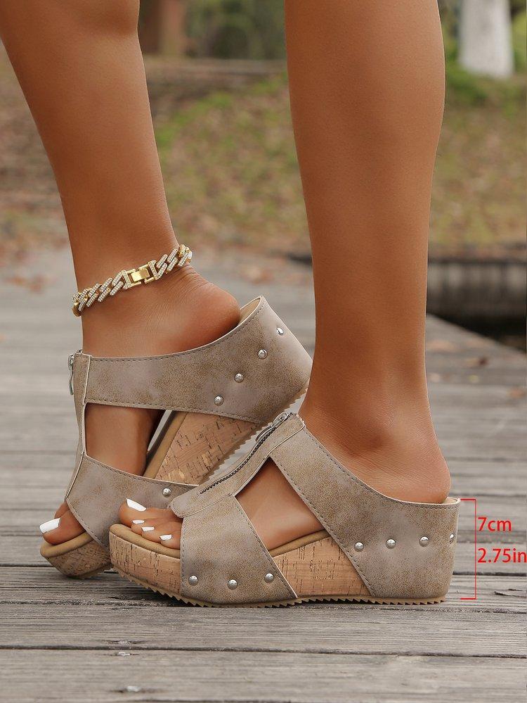 Sandali con suola spessa Scarpe da donna taglia grande Punta aperta Velcro Ciabatte casual